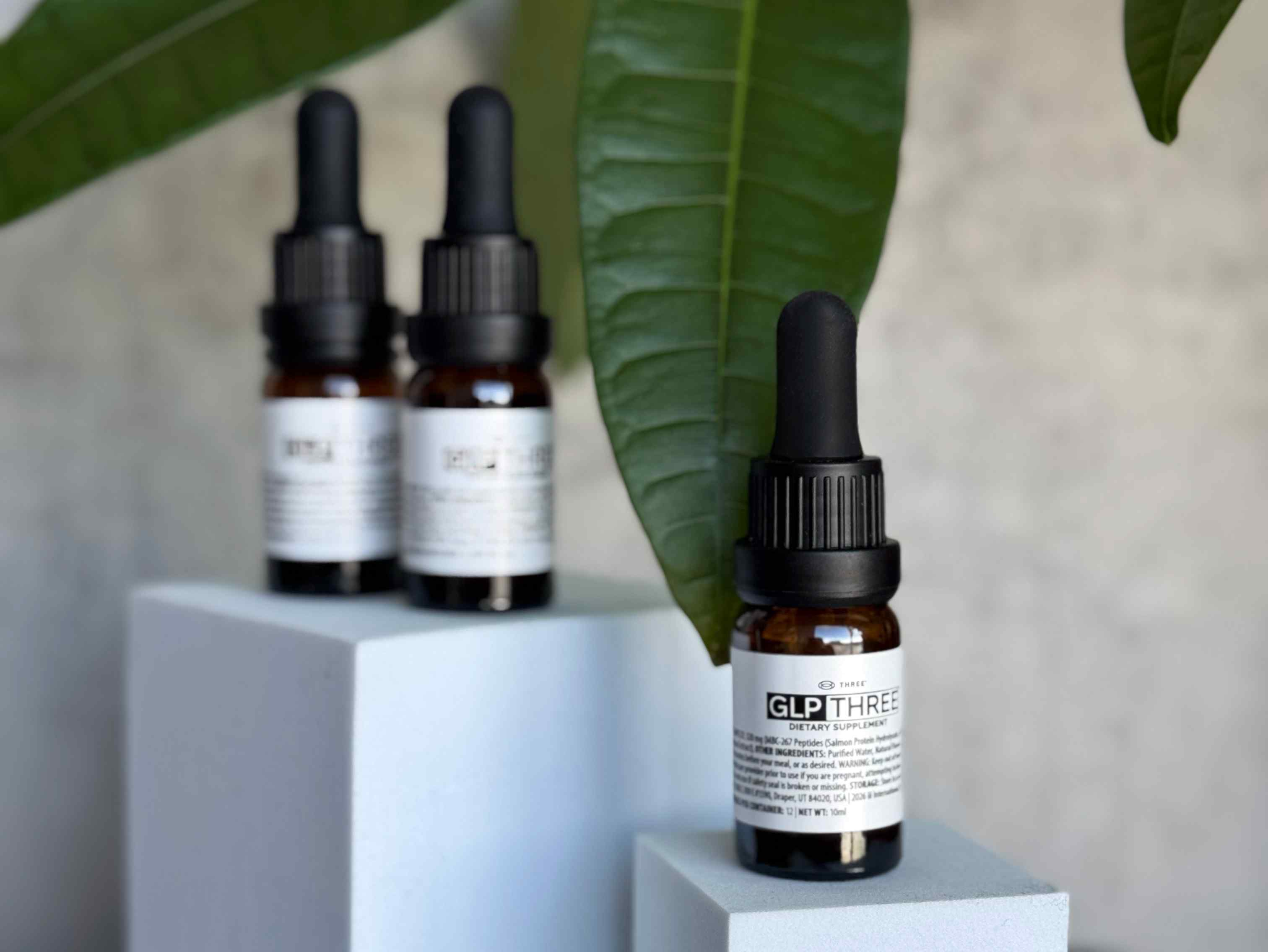 GLP THREETM is formulated with a thoughtful blend of natural botanicals, including saffron extract, panax ginseng, hops extract, and MBC-267, a patented peptide complex sourced from Norwegian salmon and mushrooms.