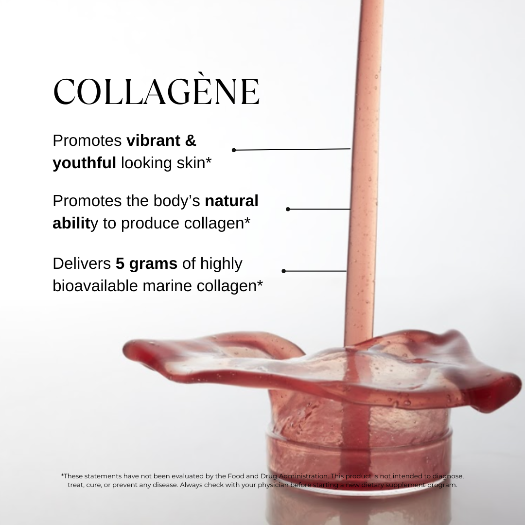 Using THREE’s advanced absorption technologies–including hydrolyzed and micronized collagen peptides–Collagène is more easily absorbed by the body.