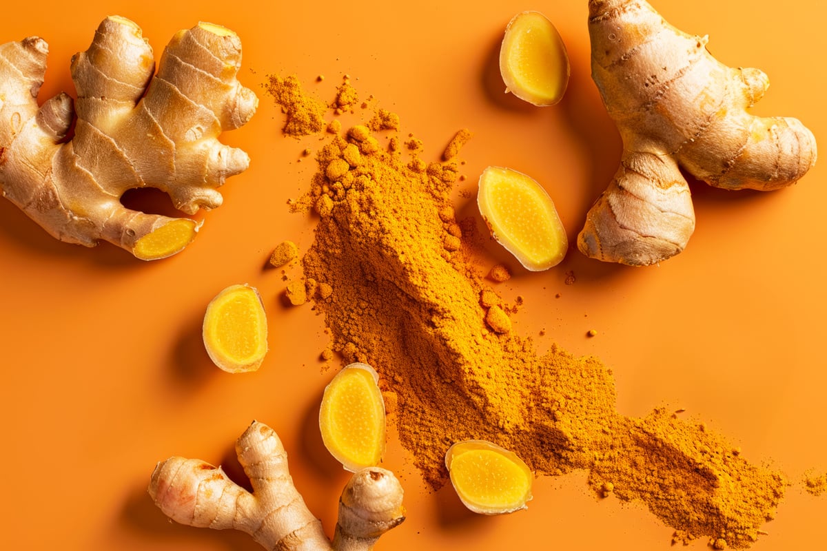 Turmeric & Ginger on an orange background